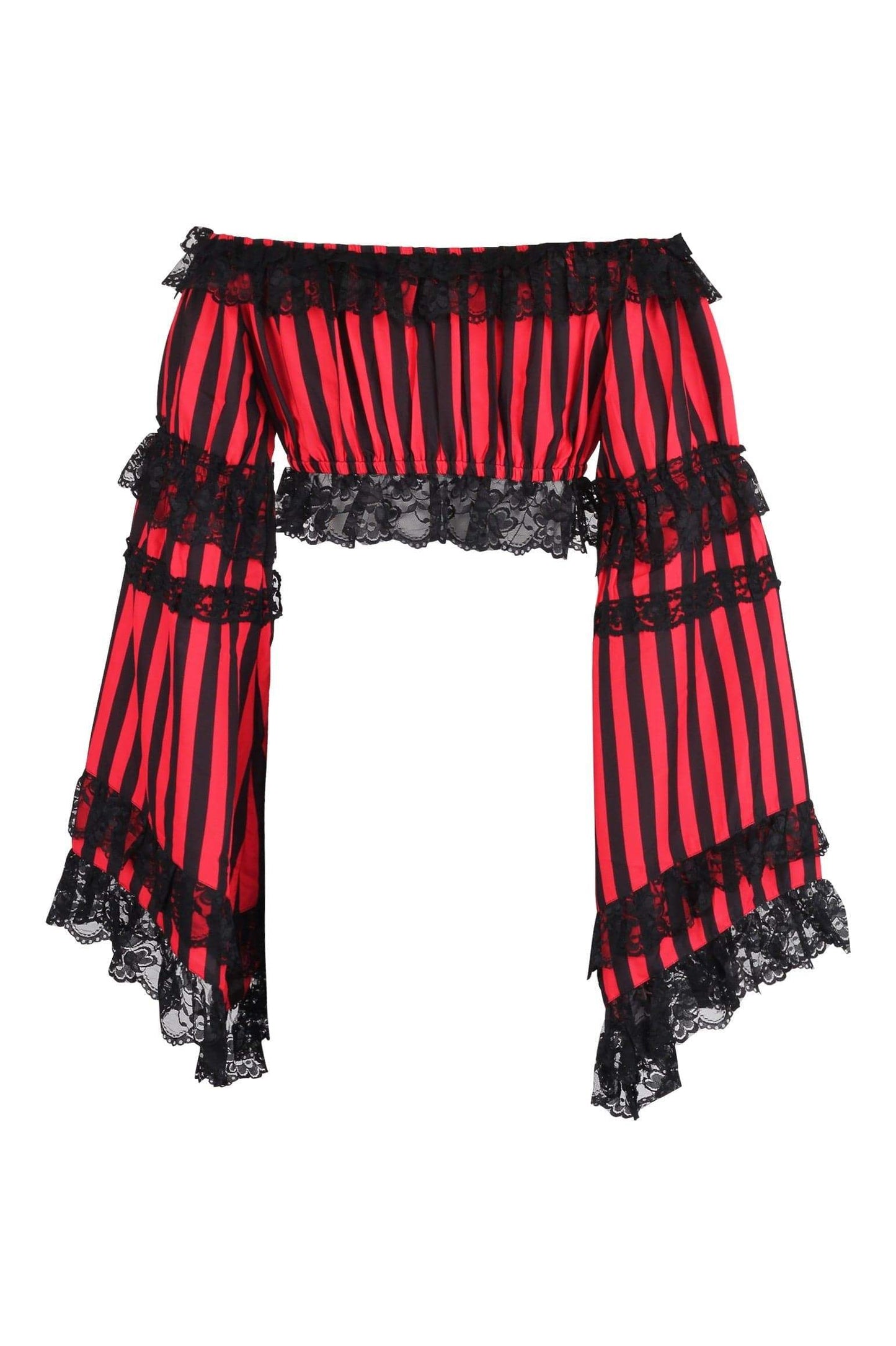 Daisy Corsets Black/Red Striped Smocked Flare Sleeve Peasant Top - Daisy Corsets - Flyclothing LLC