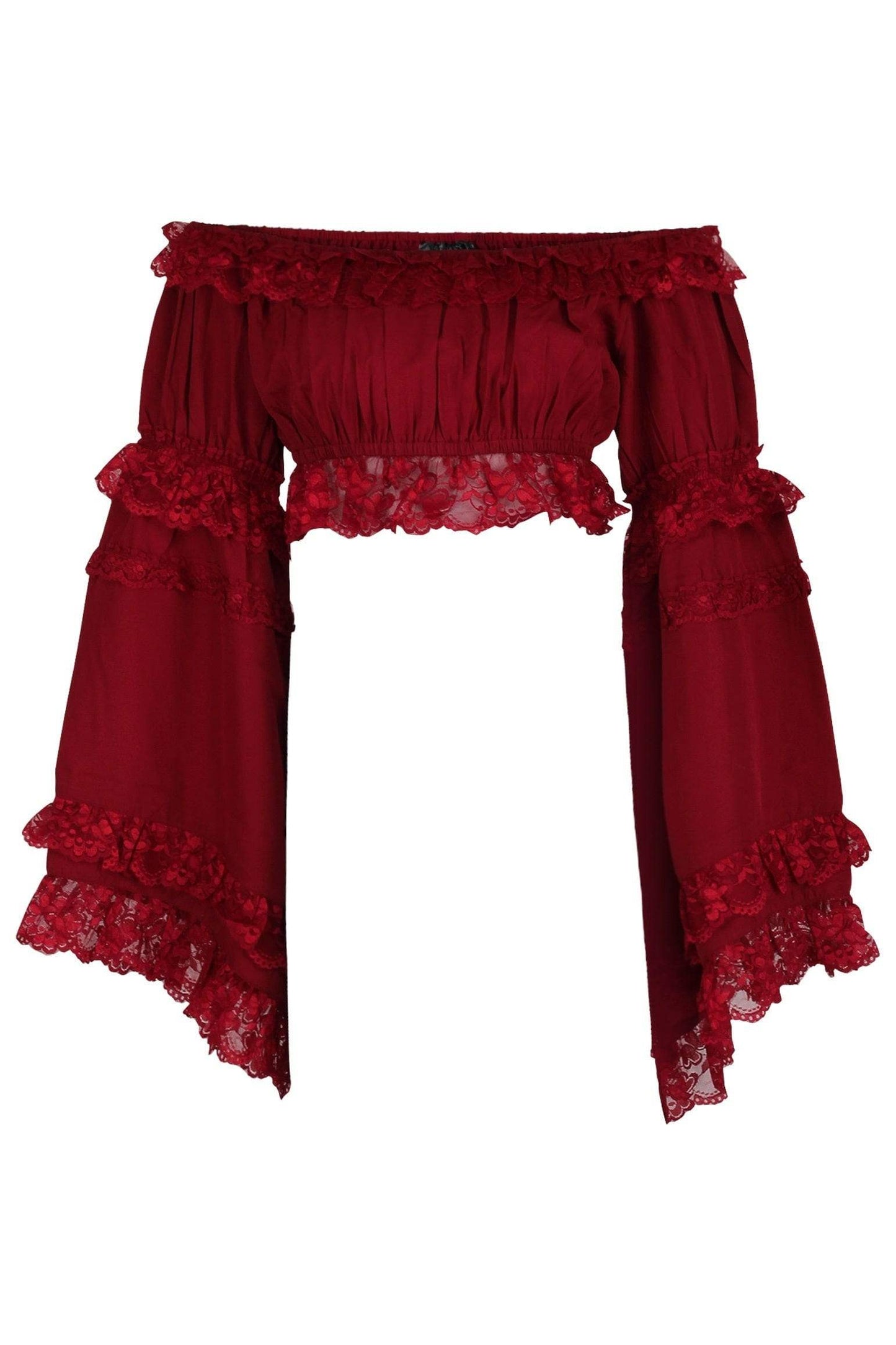 Daisy Corsets Dark Red Smocked Flare Sleeve Peasant Top - Daisy Corsets - Flyclothing LLC