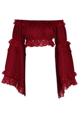 Daisy Corsets Dark Red Smocked Flare Sleeve Peasant Top - Daisy Corsets - Flyclothing LLC