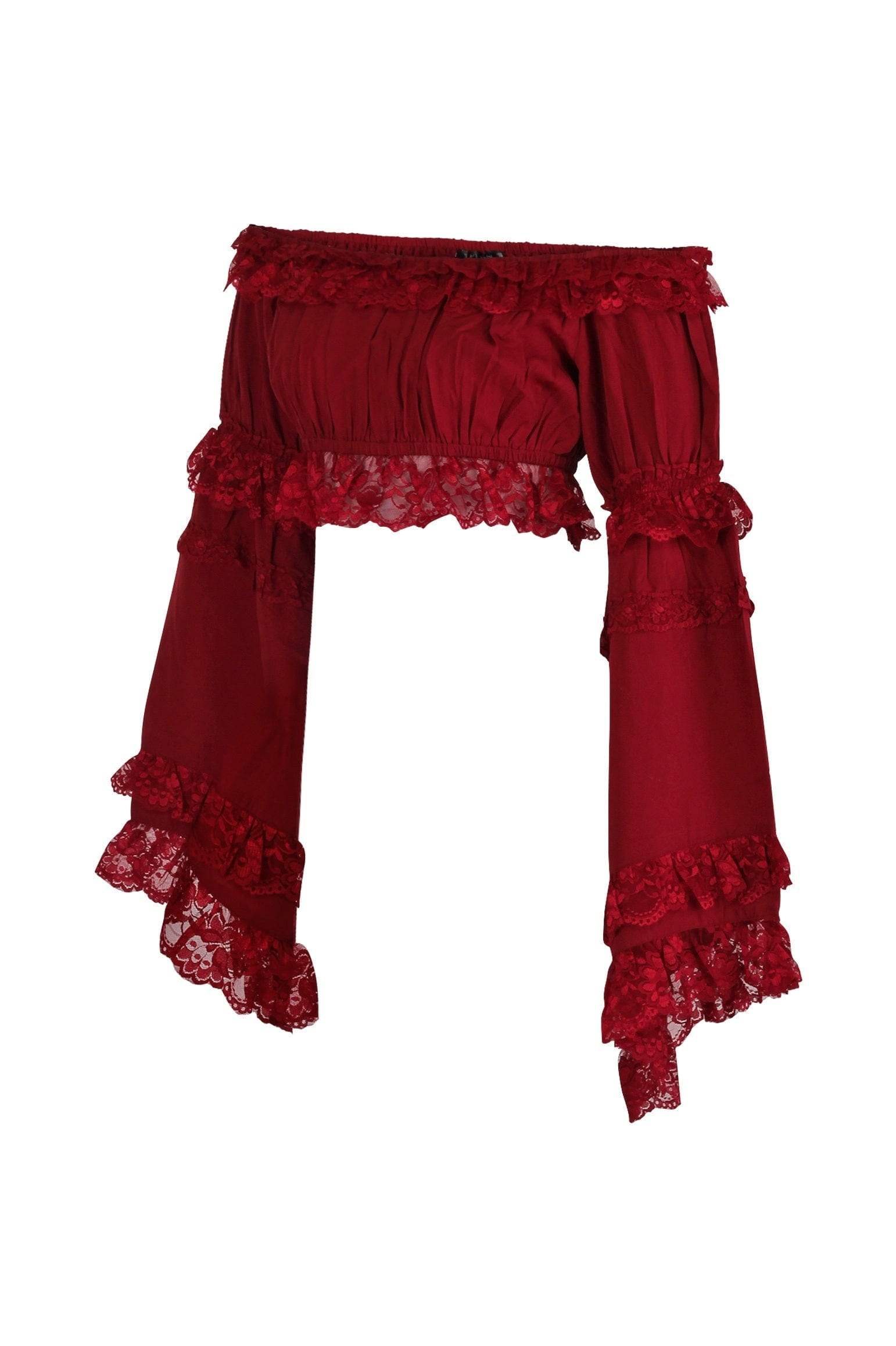 Daisy Corsets Dark Red Smocked Flare Sleeve Peasant Top - Daisy Corsets - Flyclothing LLC