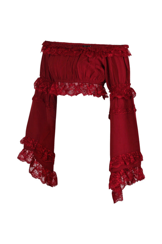 Daisy Corsets Dark Red Smocked Flare Sleeve Peasant Top - Daisy Corsets