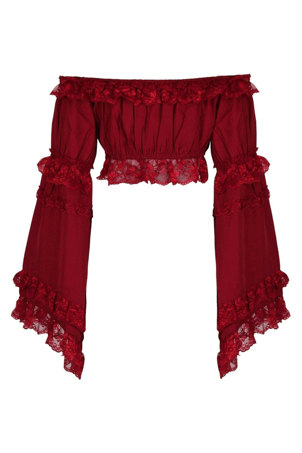 Daisy Corsets Dark Red Smocked Flare Sleeve Peasant Top - Daisy Corsets - Flyclothing LLC