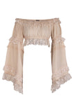 Daisy Corsets Beige Smocked Flare Sleeve Peasant Top - Daisy Corsets