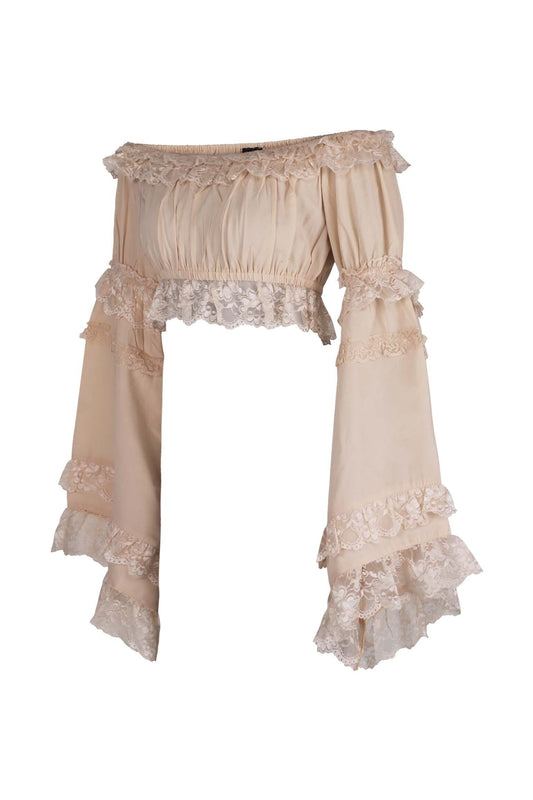 Daisy Corsets Beige Smocked Flare Sleeve Peasant Top - Daisy Corsets