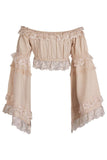 Daisy Corsets Beige Smocked Flare Sleeve Peasant Top - Daisy Corsets