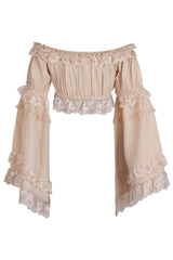 Daisy Corsets Beige Smocked Flare Sleeve Peasant Top - Daisy Corsets