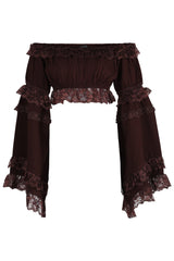 Daisy Corsets Brown Smocked Flare Sleeve Peasant Top - Daisy Corsets