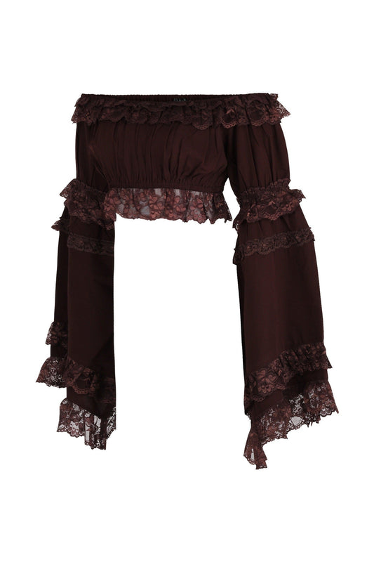 Daisy Corsets Brown Smocked Flare Sleeve Peasant Top - Daisy Corsets