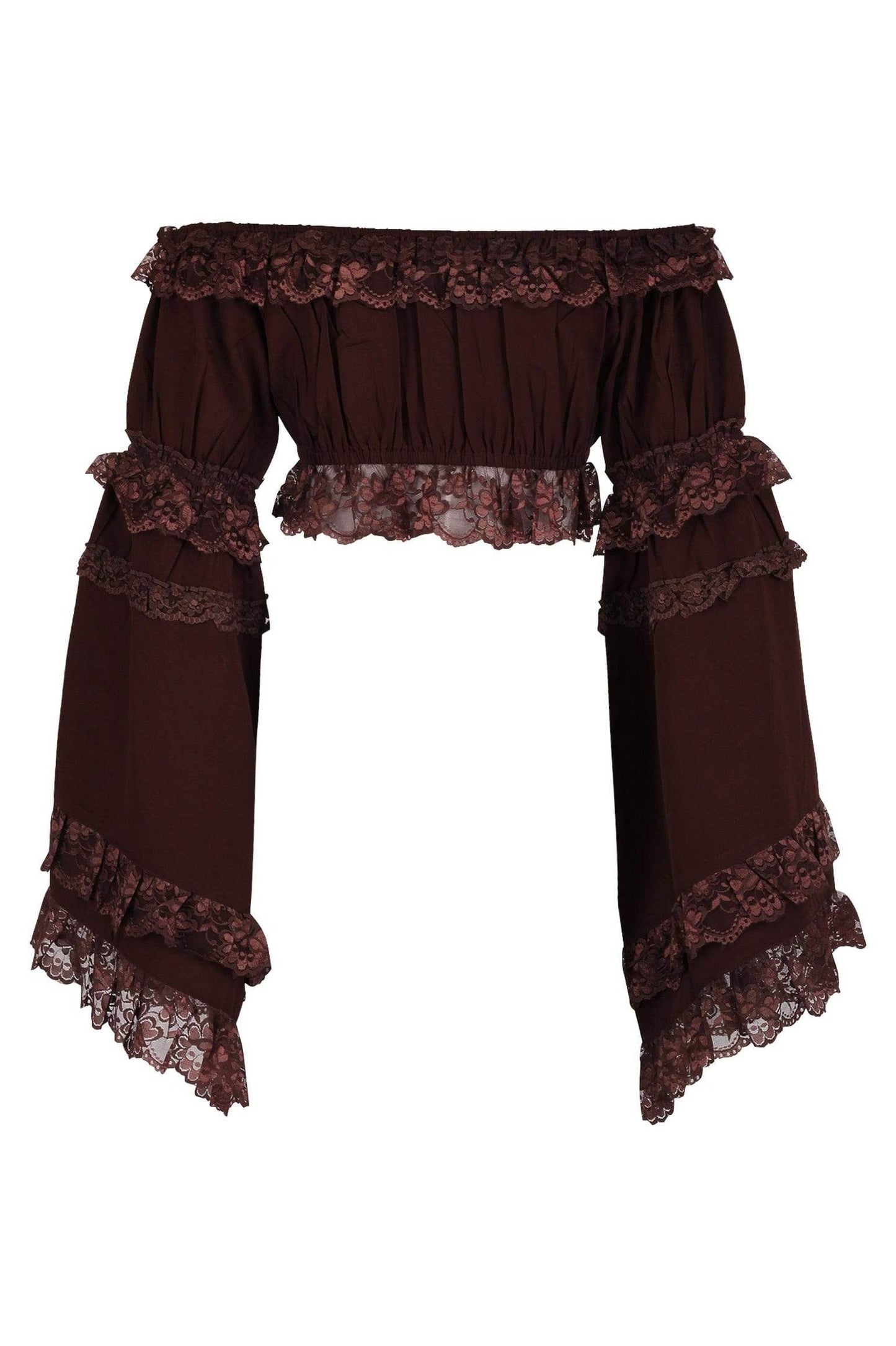 Daisy Corsets Brown Smocked Flare Sleeve Peasant Top - Daisy Corsets - Flyclothing LLC