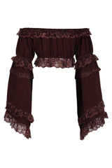 Daisy Corsets Brown Smocked Flare Sleeve Peasant Top - Daisy Corsets - Flyclothing LLC