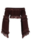Daisy Corsets Brown Smocked Flare Sleeve Peasant Top - Daisy Corsets