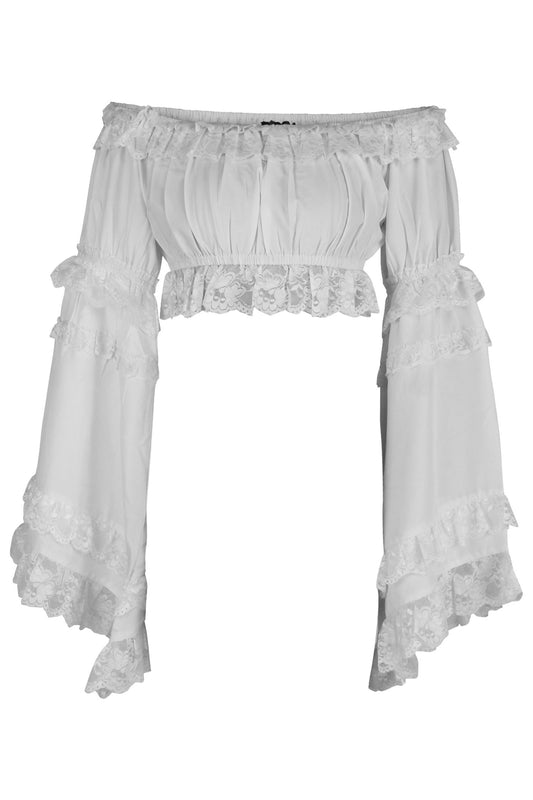 Daisy Corsets White Smocked Flare Sleeve Peasant Top - Daisy Corsets