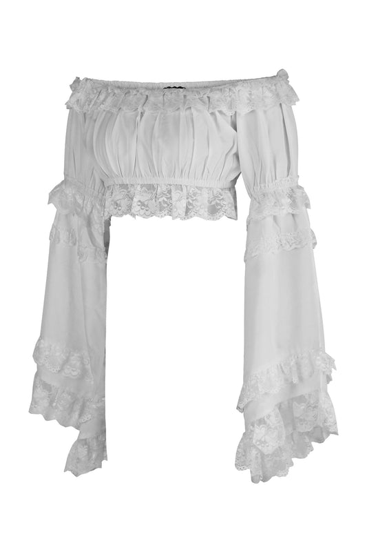 Daisy Corsets White Smocked Flare Sleeve Peasant Top - Daisy Corsets