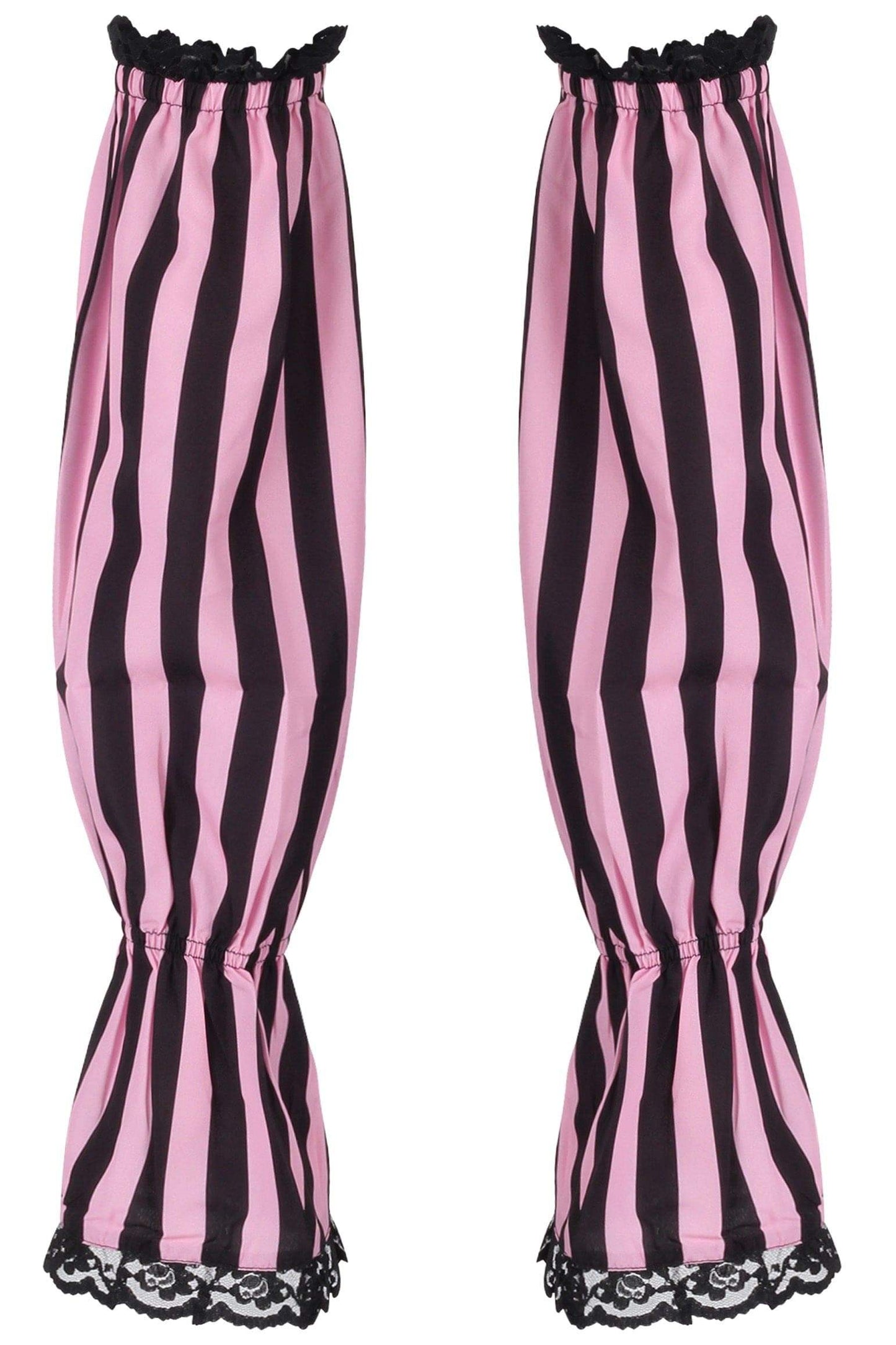 Daisy Corsets Black/Pink Striped Smocked Sleeves - Daisy Corsets - Flyclothing LLC