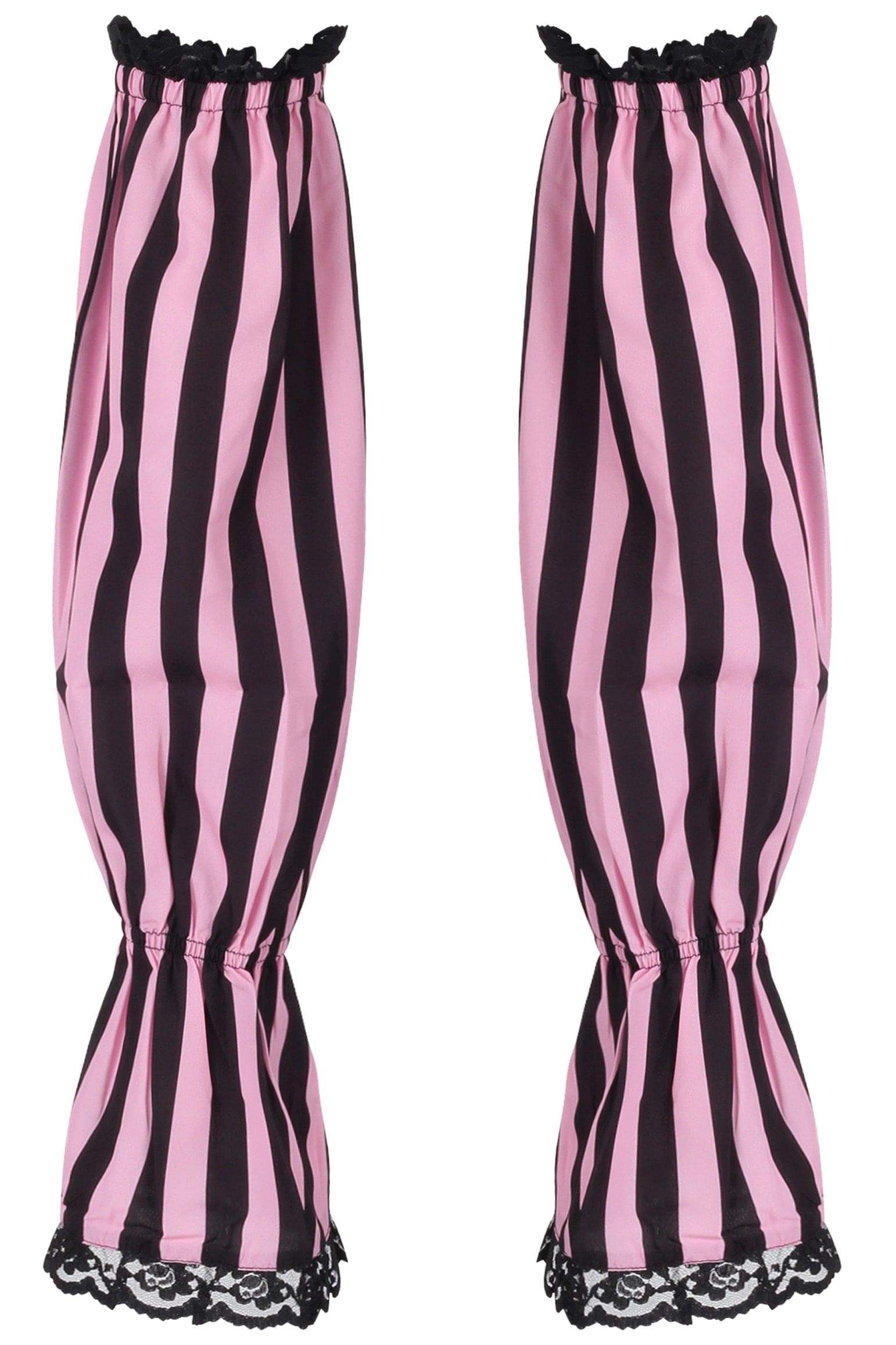 Daisy Corsets Black/Pink Striped Smocked Sleeves - Daisy Corsets - Flyclothing LLC