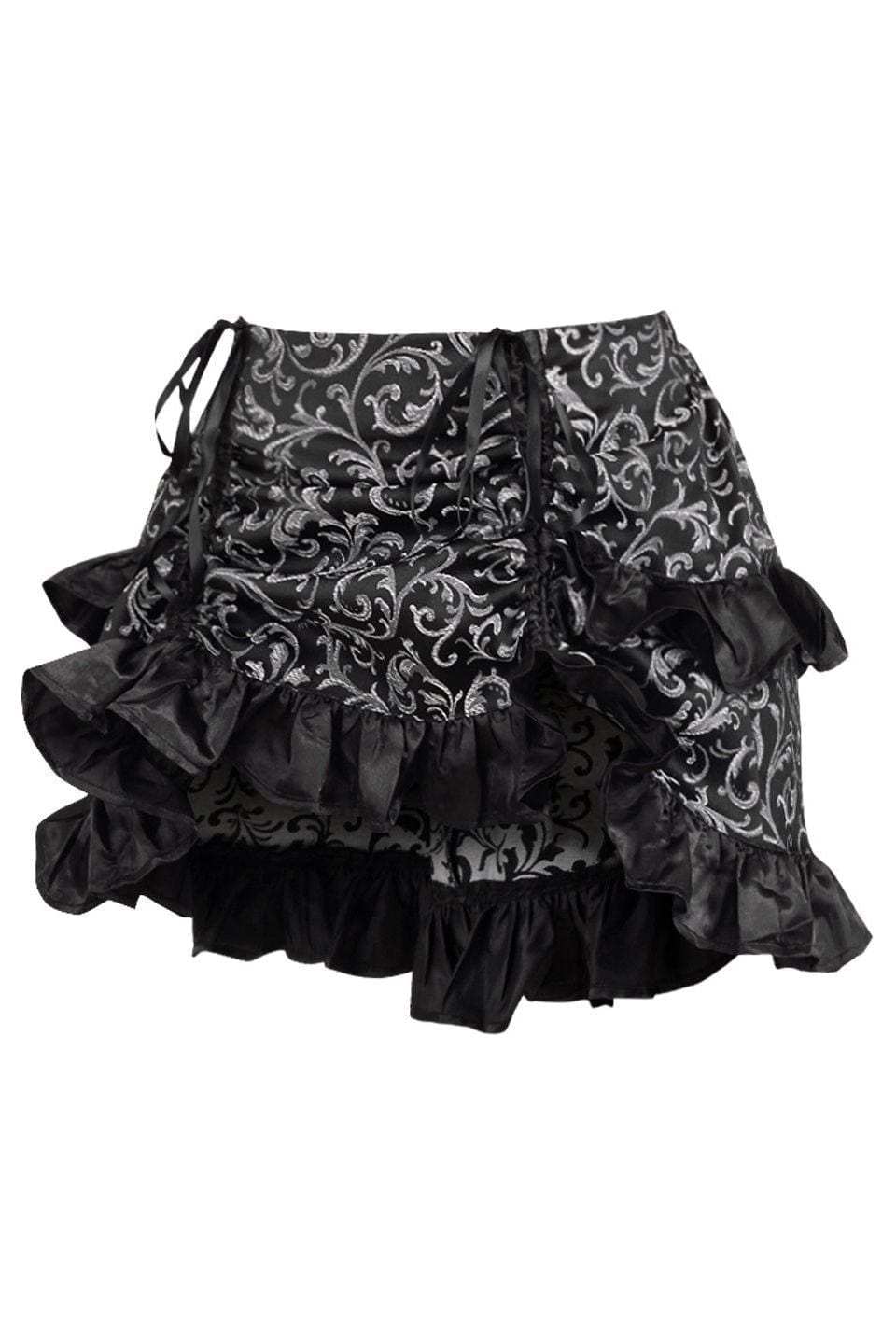 Daisy Corsets Silver/Black Brocade Ruched Bustle Skirt - Daisy Corsets - Flyclothing LLC