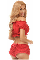 Daisy Corsets Red Lycra Lace-Up Front Peasant Top - Daisy Corsets
