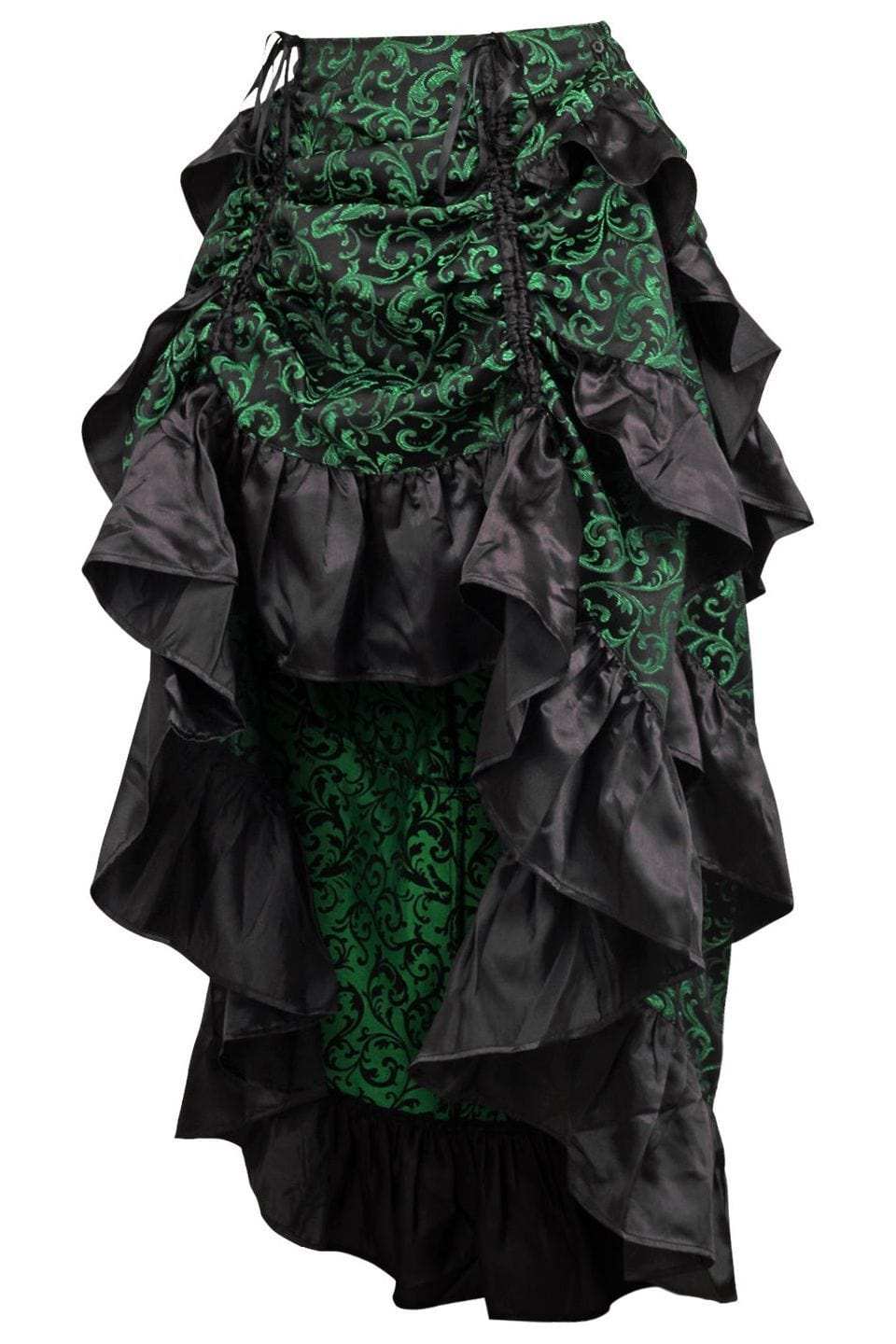 Daisy Corsets Green/Black Brocade Adjustable High Low Bustle Skirt - Daisy Corsets - Flyclothing LLC