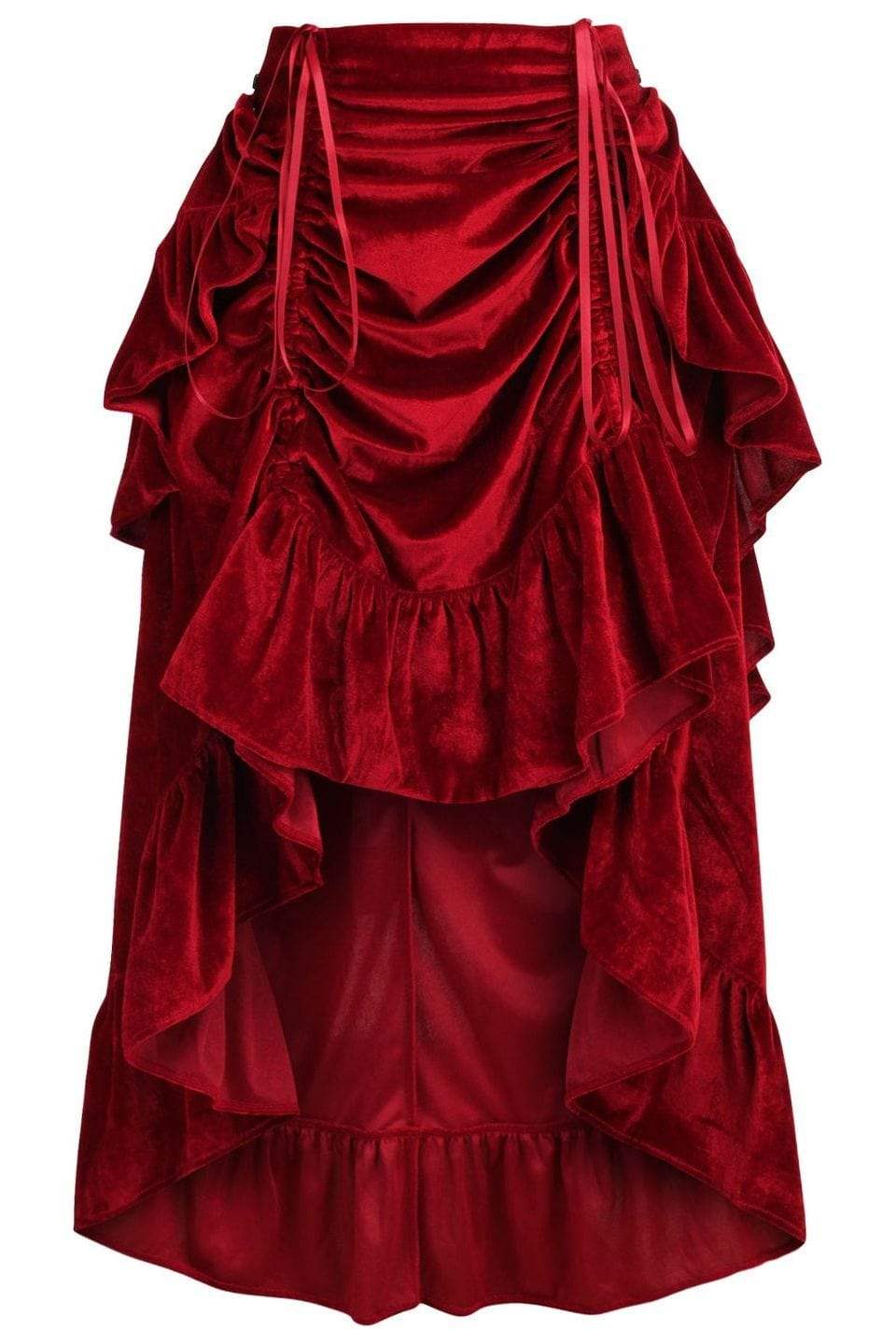 Daisy Corsets Dark Red Velvet Adjustable High Low Bustle Skirt - Daisy Corsets - Flyclothing LLC