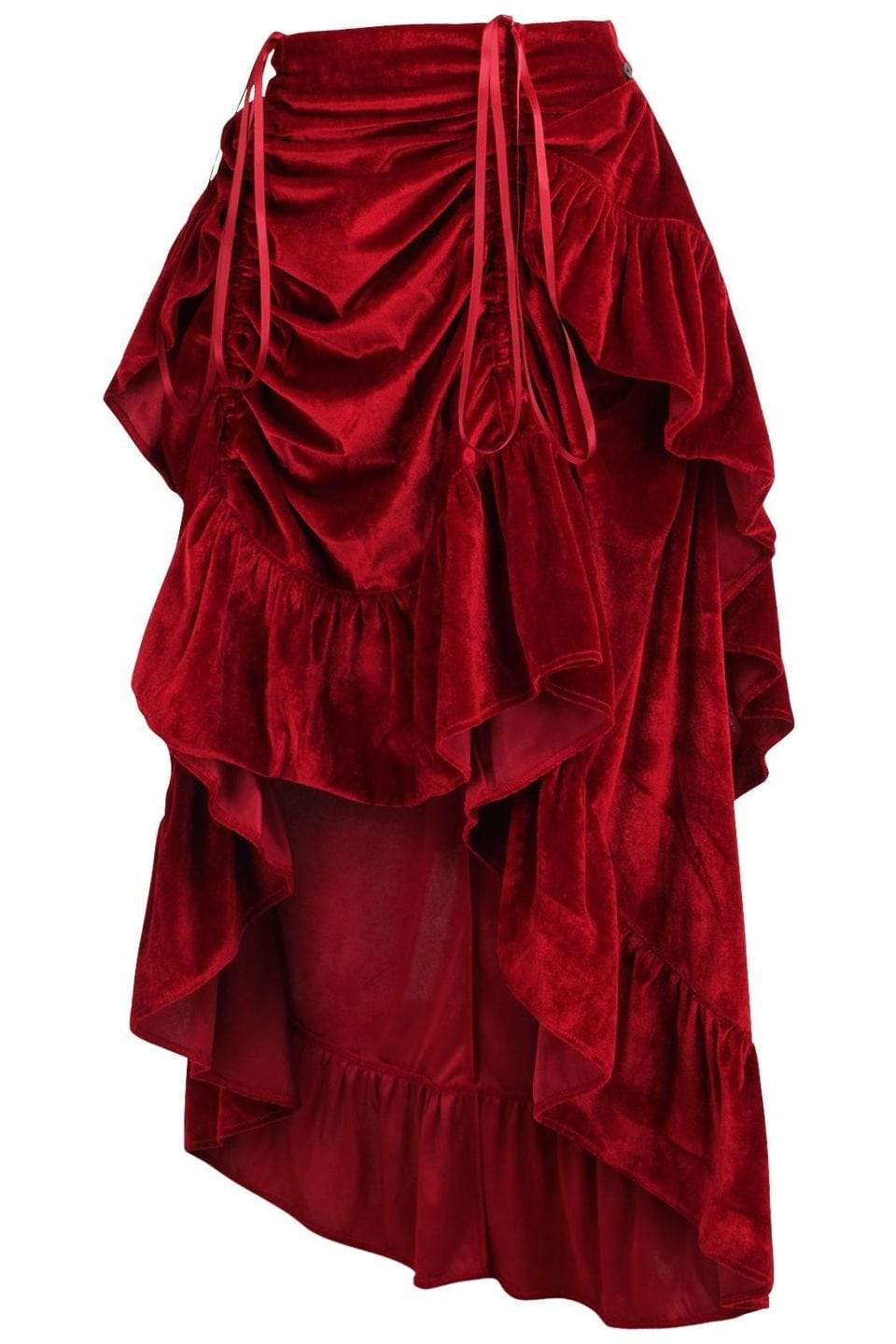Daisy Corsets Dark Red Velvet Adjustable High Low Bustle Skirt - Daisy Corsets - Flyclothing LLC