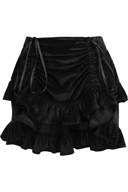 Daisy Corsets Black Velvet Ruched Bustle Skirt - Daisy Corsets - Flyclothing LLC