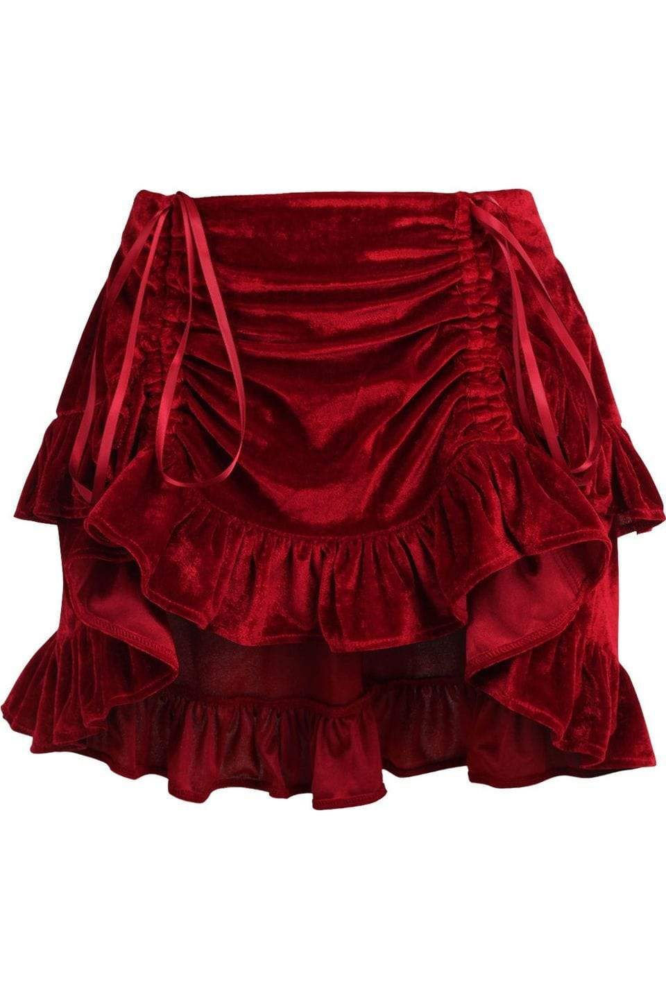 Daisy Corsets Dark Red Velvet Ruched Bustle Skirt - Daisy Corsets - Flyclothing LLC