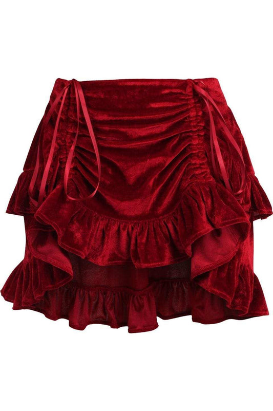 Daisy Corsets Dark Red Velvet Ruched Bustle Skirt - Daisy Corsets - Flyclothing LLC