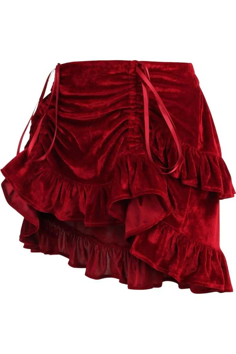 Daisy Corsets Dark Red Velvet Ruched Bustle Skirt - Daisy Corsets - Flyclothing LLC