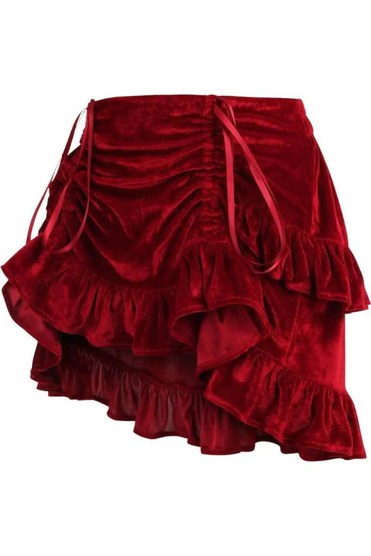 Daisy Corsets Dark Red Velvet Ruched Bustle Skirt - Daisy Corsets - Flyclothing LLC