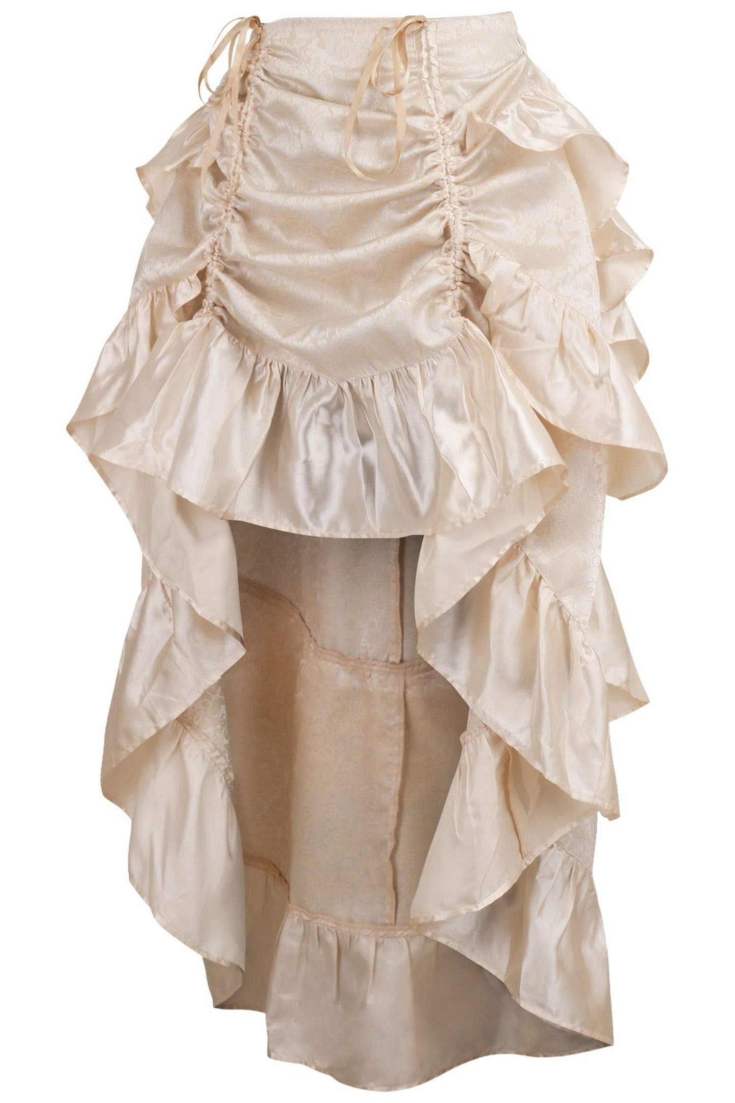 Daisy Corsets Ivory Brocade Adjustable High Low Bustle Skirt - Daisy Corsets - Flyclothing LLC