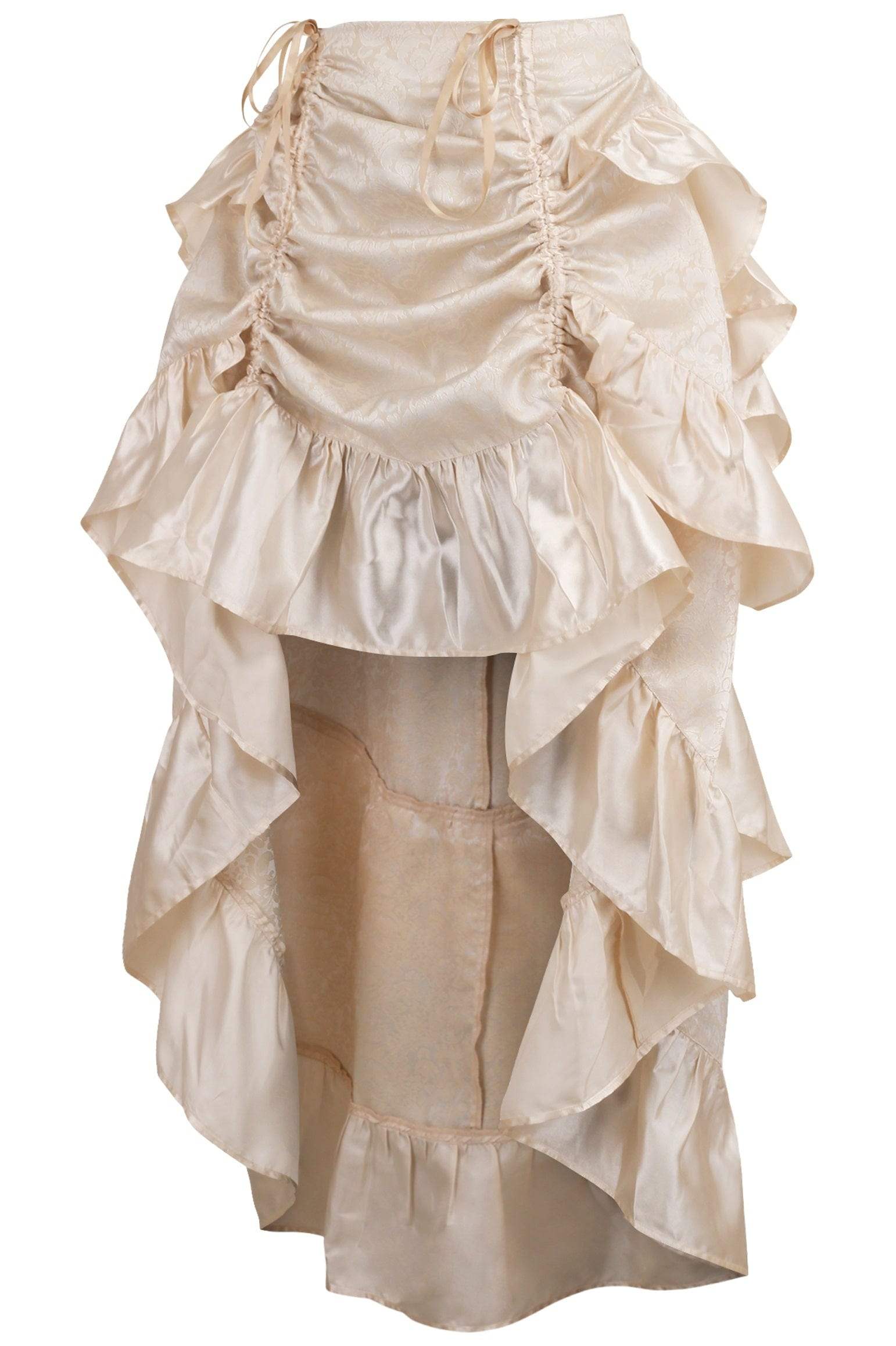 Daisy Corsets Ivory Brocade Adjustable High Low Bustle Skirt - Daisy Corsets - Flyclothing LLC