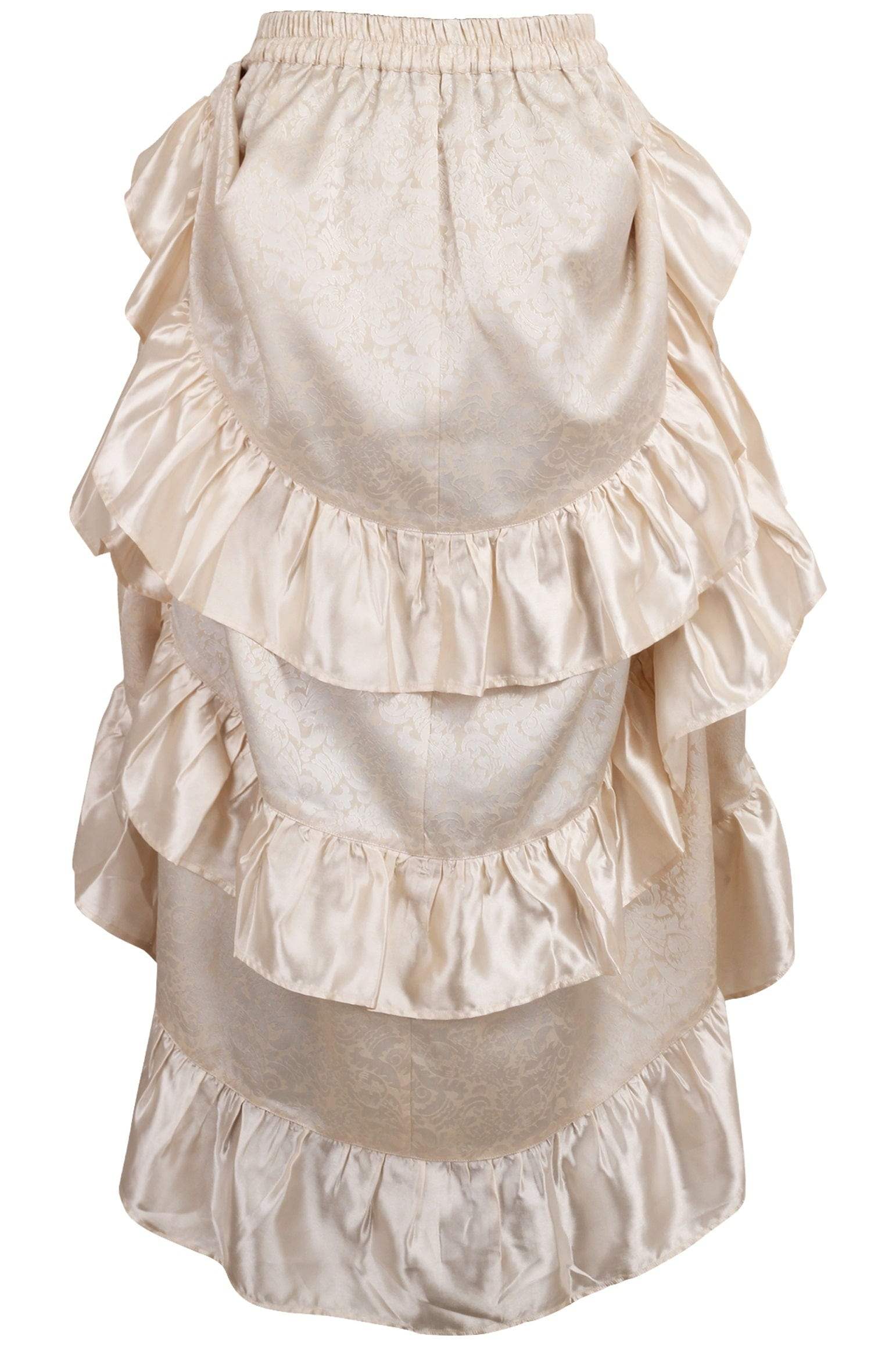 Daisy Corsets Ivory Brocade Adjustable High Low Bustle Skirt - Daisy Corsets - Flyclothing LLC