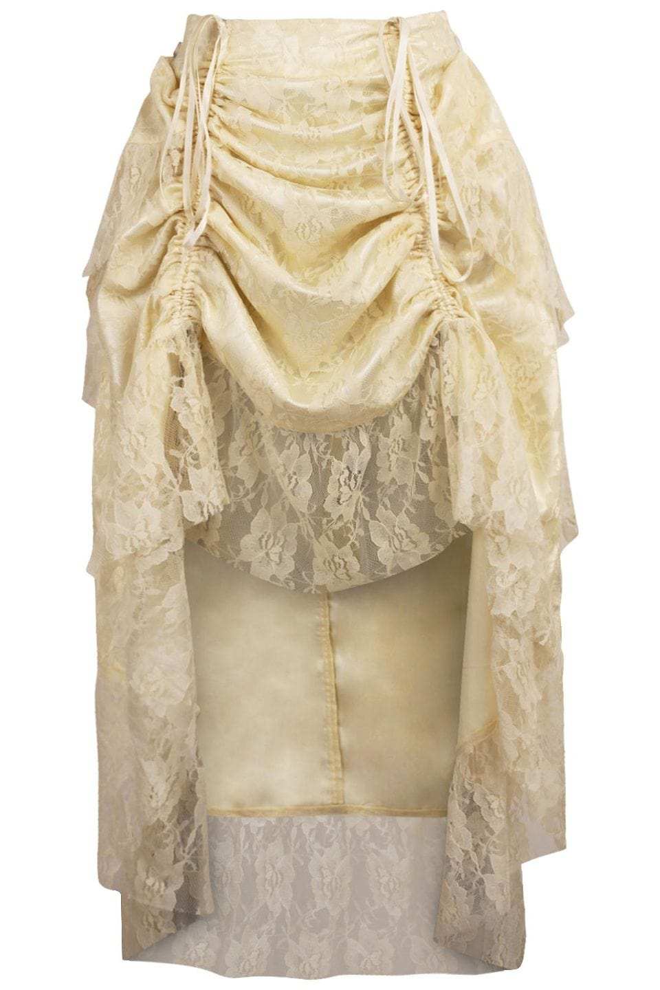 Daisy Corsets Ivory Lace Adjustable High Low Bustle Skirt - Daisy Corsets - Flyclothing LLC