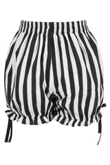 Daisy Corsets Top Drawer 2 PC Steel Boned Black Vinyl Patent Corset & Striped Bloomers Set - Daisy Corsets