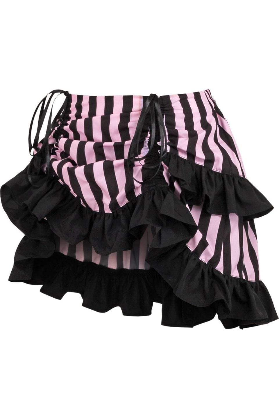 Daisy Corsets Black/Pink Striped Ruched Bustle Skirt - Daisy Corsets - Flyclothing LLC