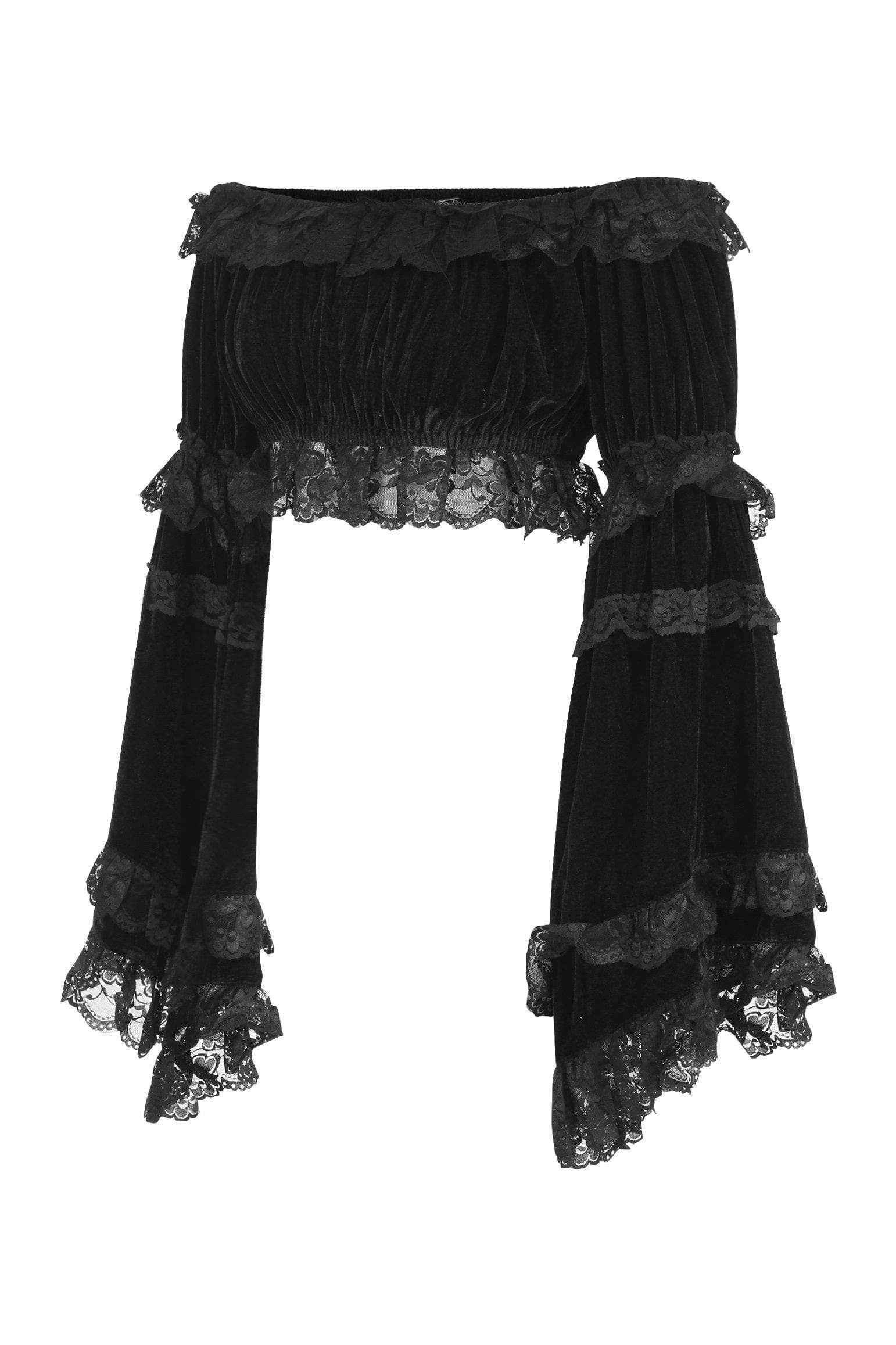 Daisy Corsets Black Velvet Smocked Flare Sleeve Peasant Top - Daisy Corsets - Flyclothing LLC