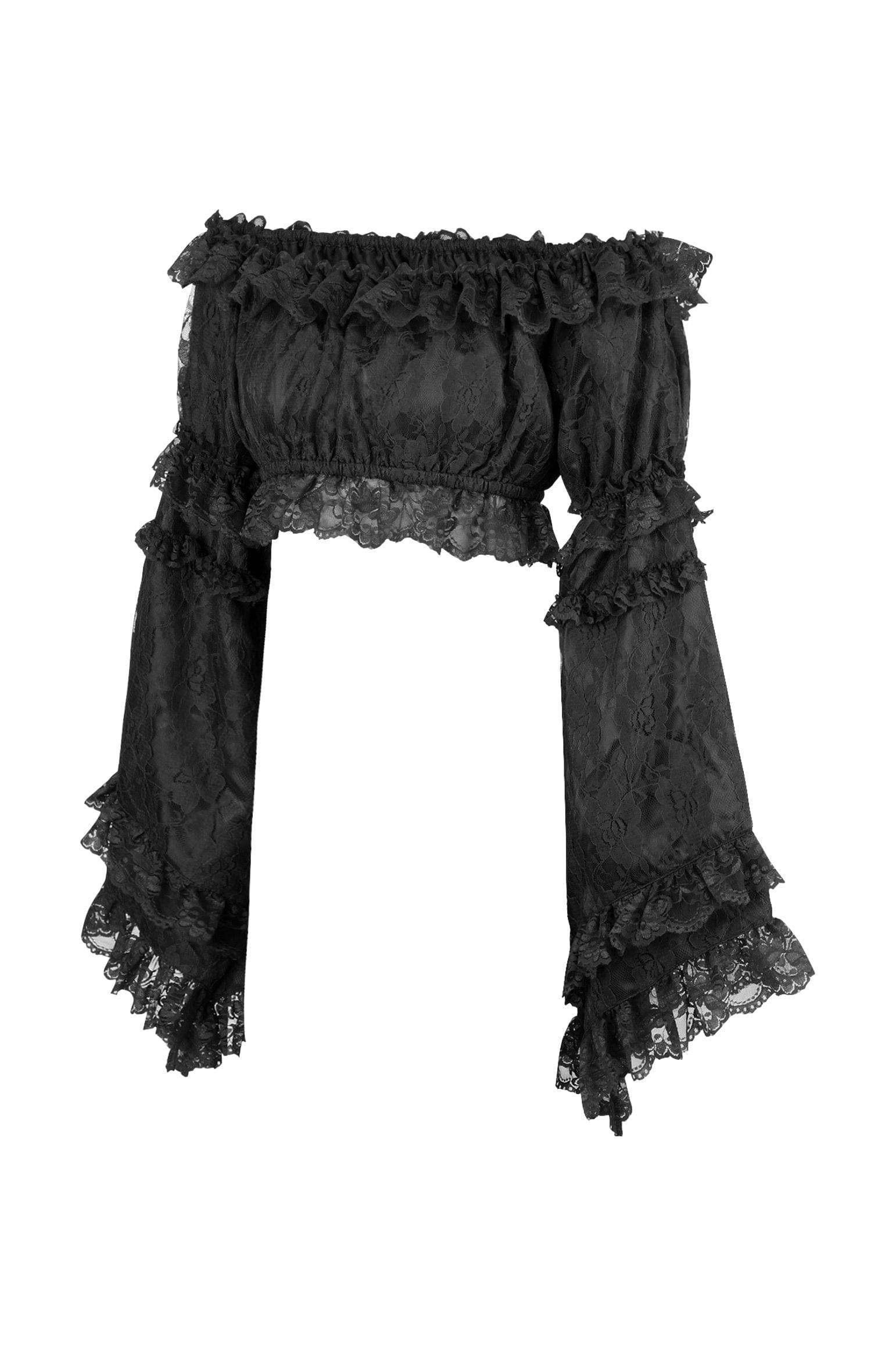 Daisy Corsets Black Lace Smocked Flare Sleeve Peasant Top - Daisy Corsets - Flyclothing LLC