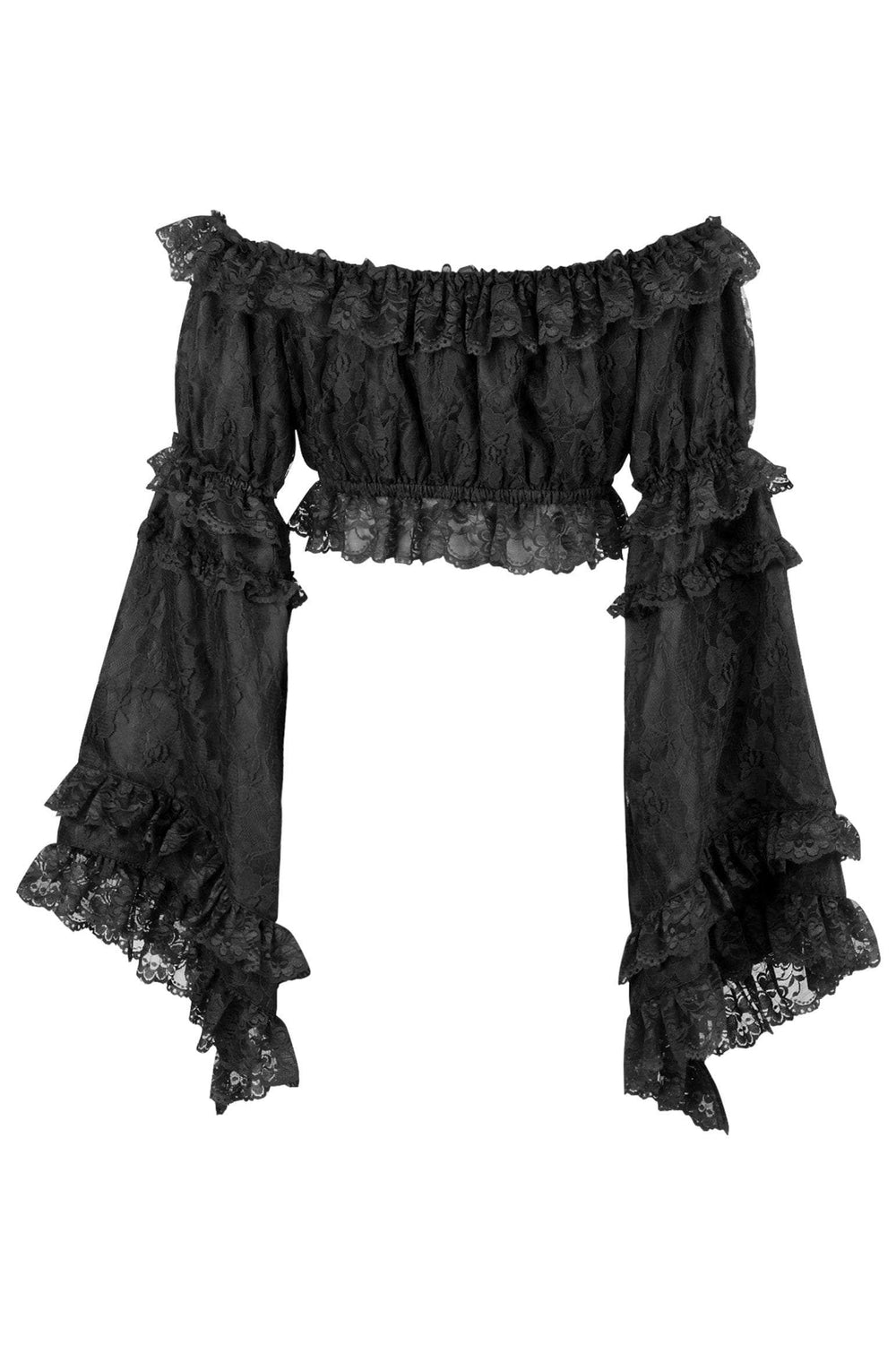 Daisy Corsets Black Lace Smocked Flare Sleeve Peasant Top - Daisy Corsets - Flyclothing LLC