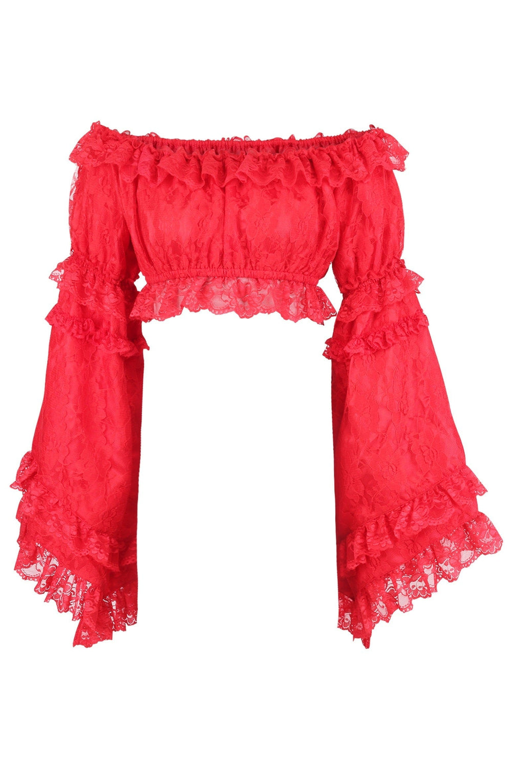 Daisy Corsets Red Lace Smocked Flare Sleeve Peasant Top - Daisy Corsets