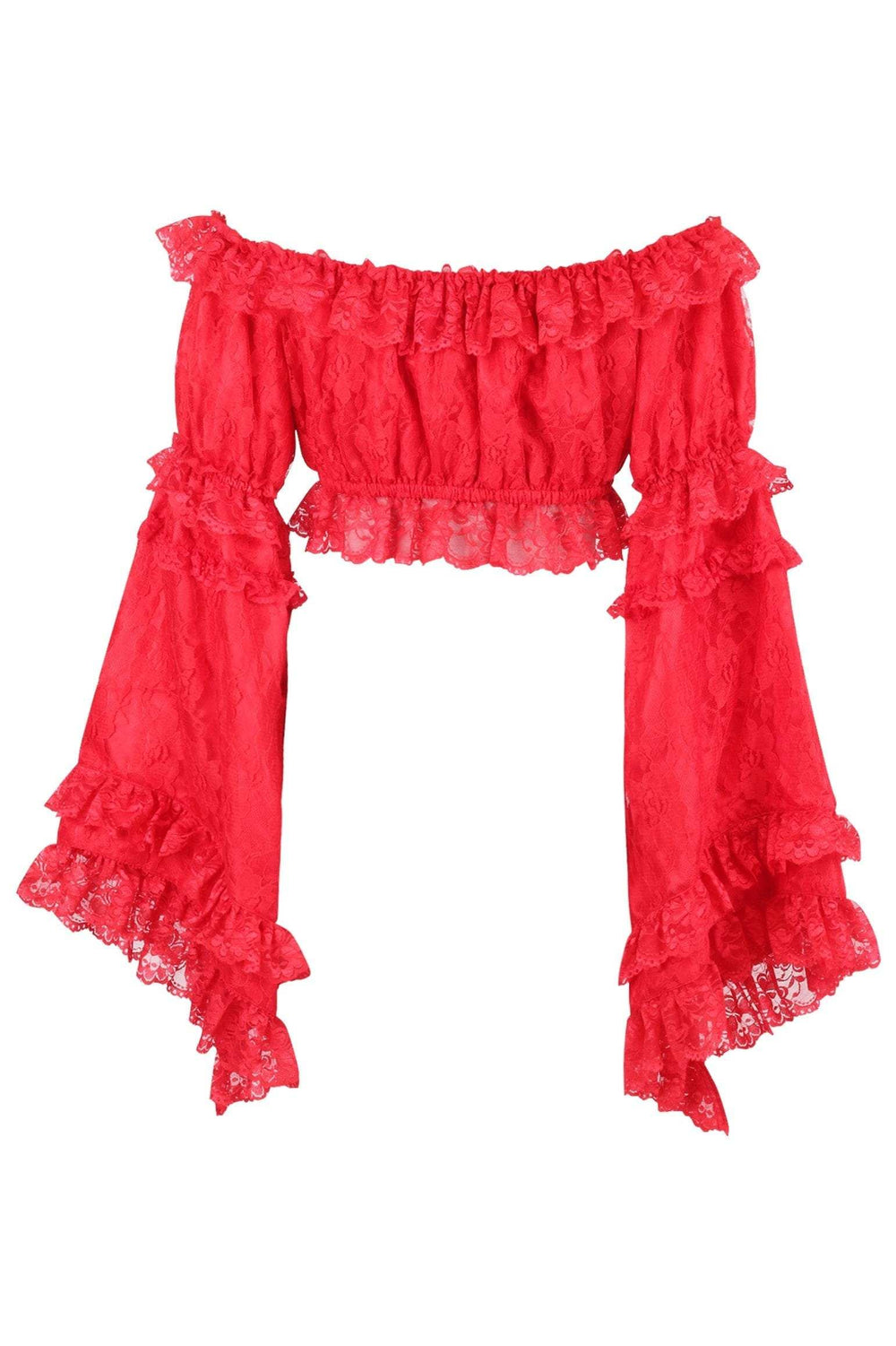 Daisy Corsets Red Lace Smocked Flare Sleeve Peasant Top - Daisy Corsets - Flyclothing LLC