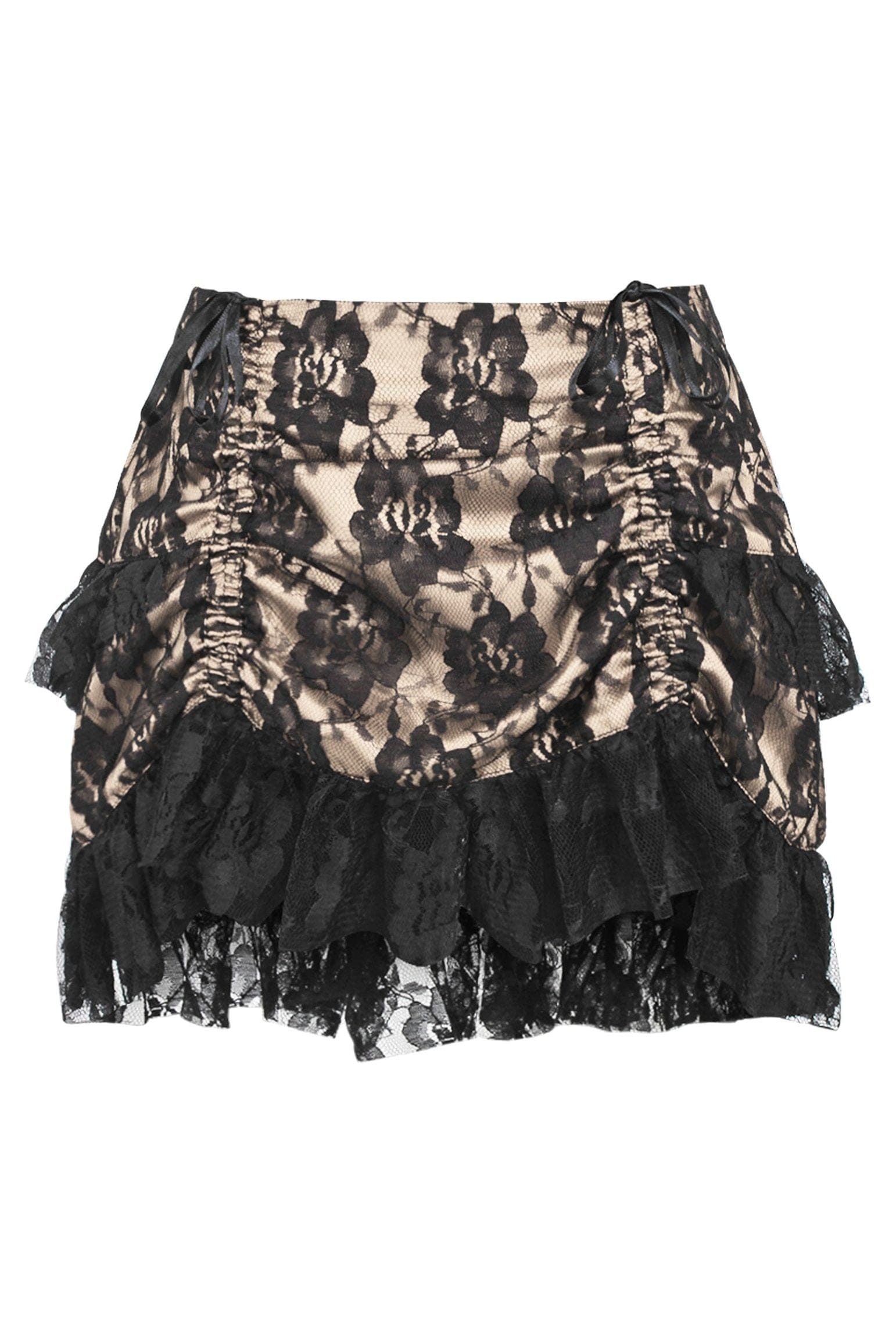 Daisy Corsets Tan/Black Lace Ruched Bustle Skirt
