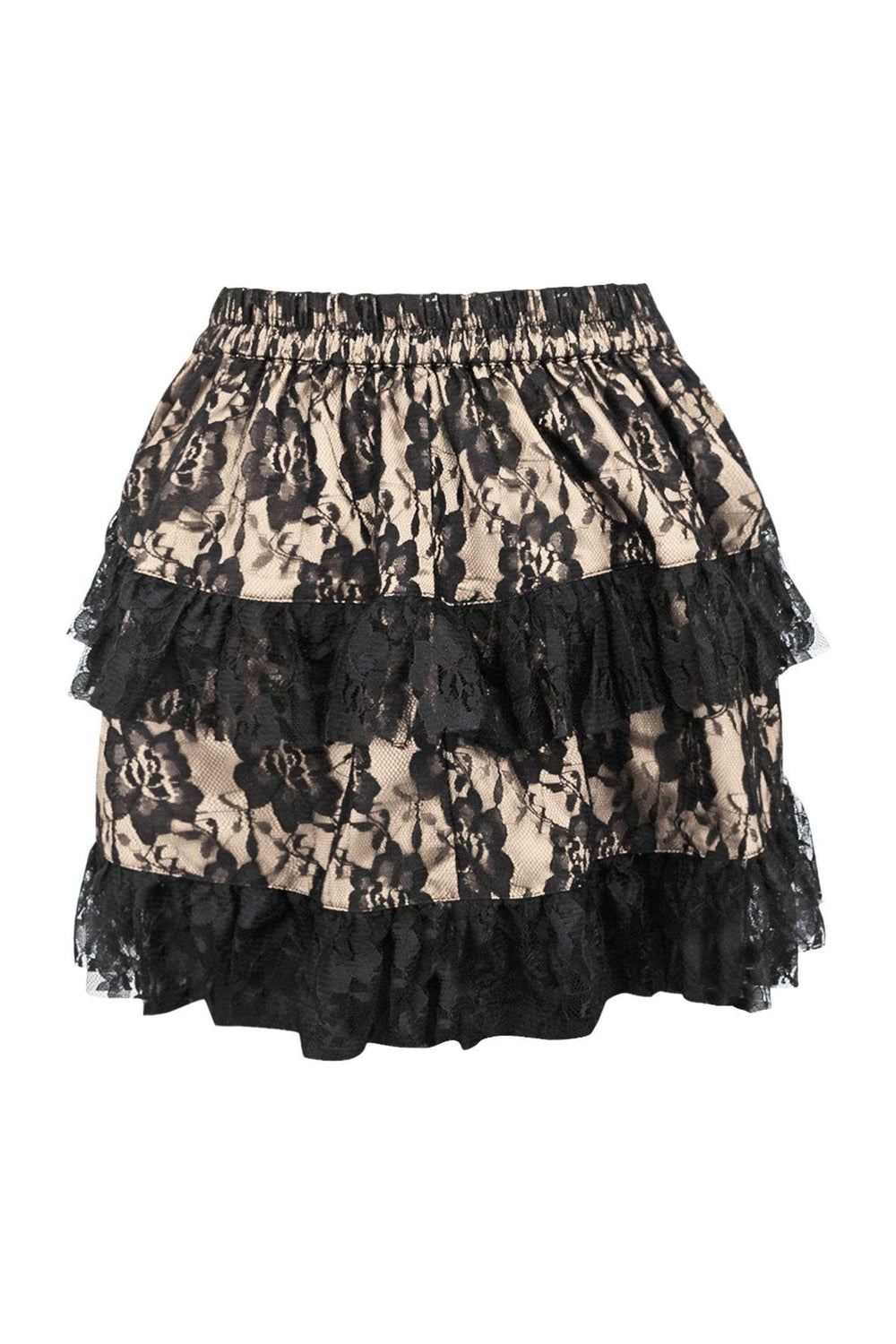 Daisy Corsets Tan/Black Lace Ruched Bustle Skirt - Daisy Corsets - Flyclothing LLC