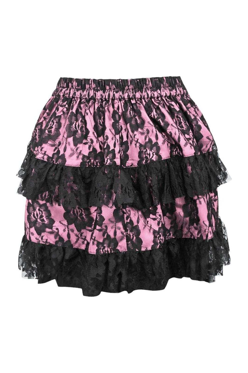 Daisy Corsets Pink/Black Lace Ruched Bustle Skirt - Daisy Corsets - Flyclothing LLC