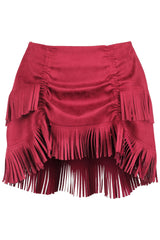 Daisy Corsets Top Drawer 4 PC Premium Black/Red Suede Fringe Cowgirl Corset Costume - Daisy Corsets