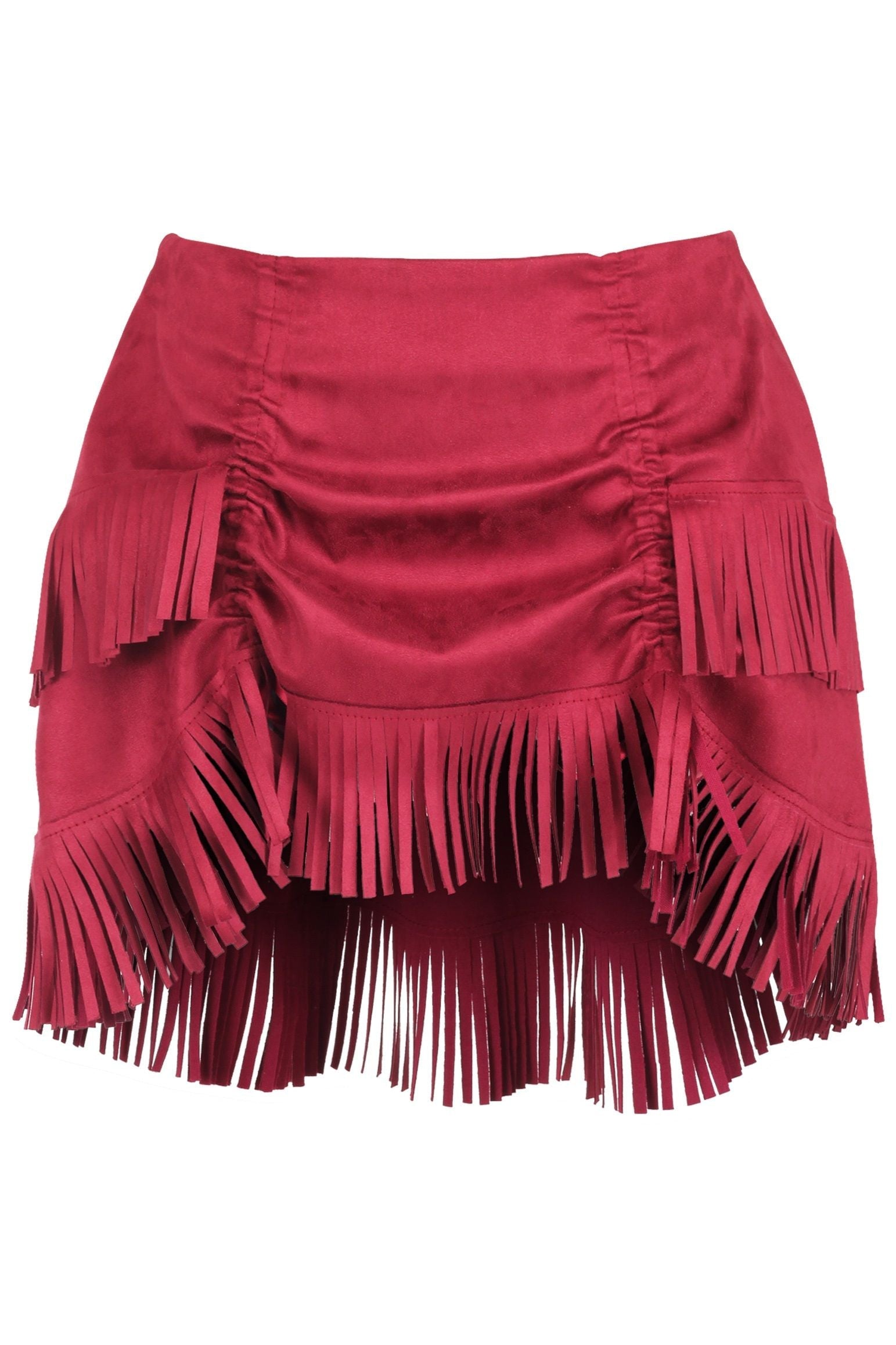 Daisy Corsets Top Drawer 4 PC Premium Black/Red Suede Fringe Cowgirl Corset Costume - Daisy Corsets