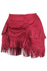 Daisy Corsets Top Drawer 4 PC Premium Black/Red Suede Fringe Cowgirl Corset Costume - Daisy Corsets