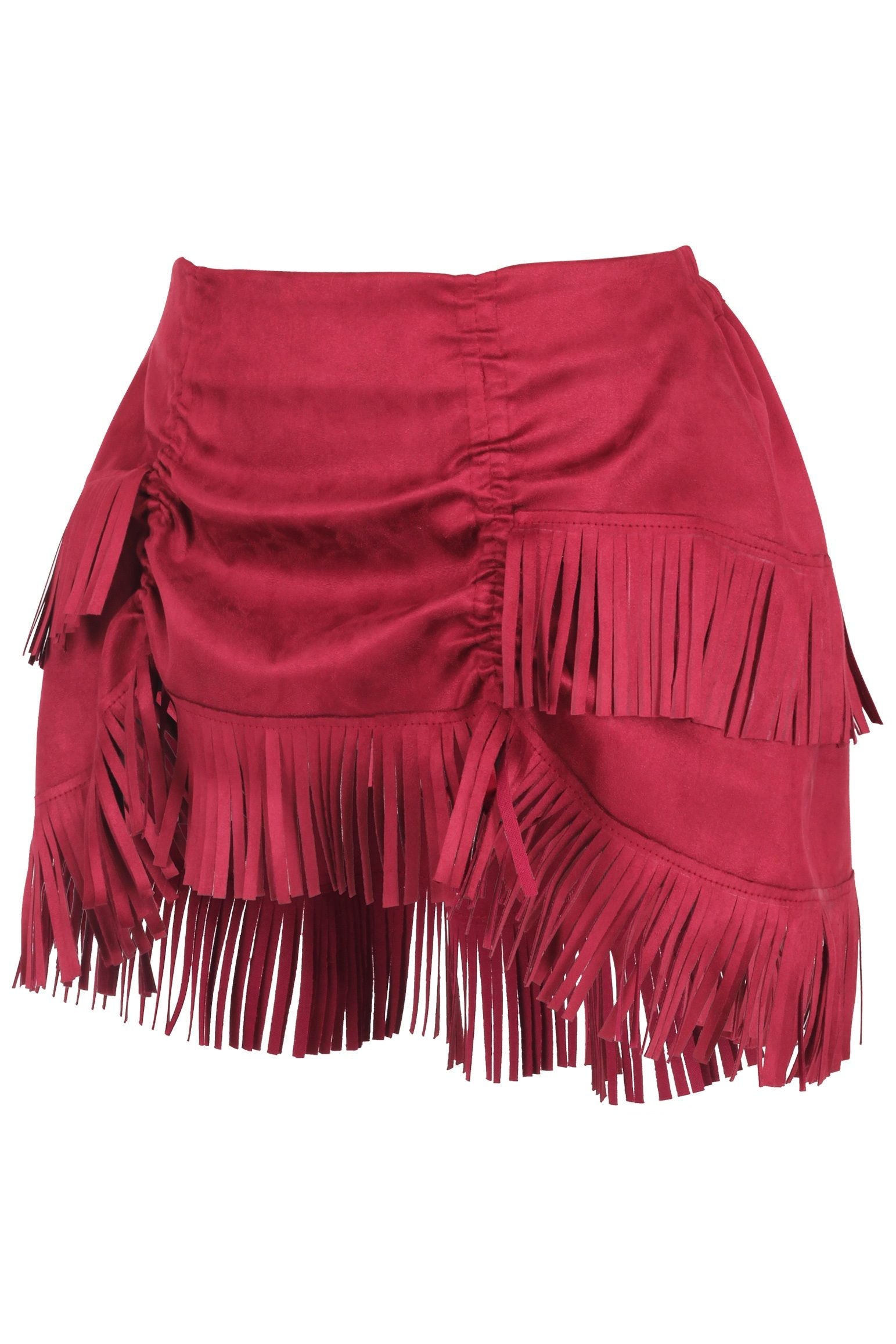 Daisy Corsets Top Drawer 4 PC Premium Black/Red Suede Fringe Cowgirl Corset Costume - Daisy Corsets