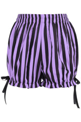 Daisy Corsets Top Drawer 2 PC Purple/Black Striped Burlesque Steel Boned Corset & Bloomer Set - Daisy Corsets