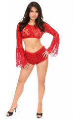 Daisy Corsets Red Sheer Lace Bell Sleeve Peasant Top - Daisy Corsets