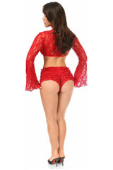 Daisy Corsets Red Sheer Lace Bell Sleeve Peasant Top - Daisy Corsets